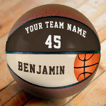 Ballon De Basket Custom Basketball with Name Number<br><div class="desc">This custom and personalized basketball is a perfect gift for basketball players, teammates, coaches, your friends and family. Personalize it with your team name, number and your name. The design has two basketballs drawings on the left and the right side. A great keepsake to remember your favorite sport. To customize...</div>