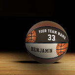 Ballon De Basket Custom Basketball with Name Number<br><div class="desc">This custom and personalized basketball is a perfect gift for basketball players, teammates, coaches, your friends and family. Personalize it with your team name, number and your name. The design has two basketballs drawings on the left and the right side. A great keepsake to remember your favorite sport. To customize...</div>