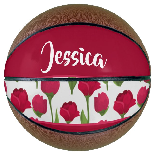 Ballon De Basket Custom name red and pink roses (Devant)