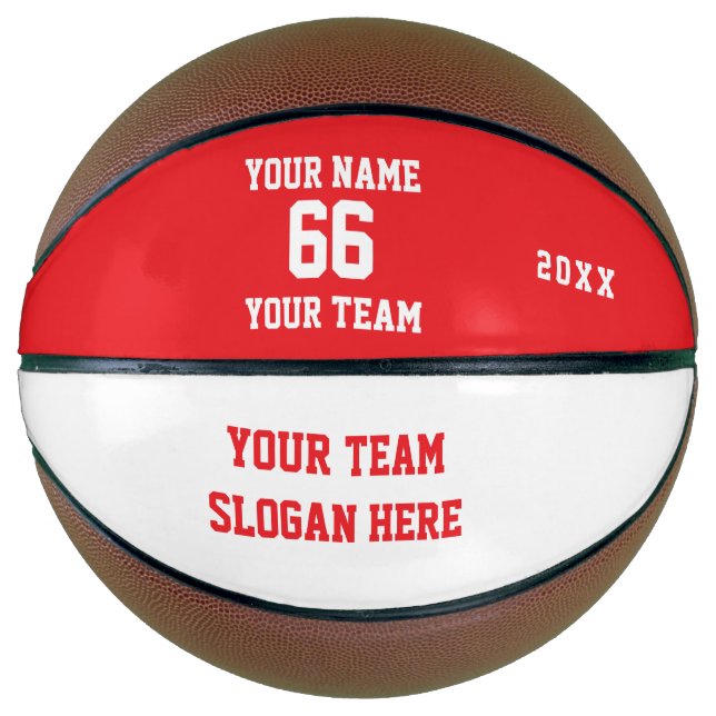 Ballon De Basket Custom Red Basketball with Name, Number, Team (Devant)