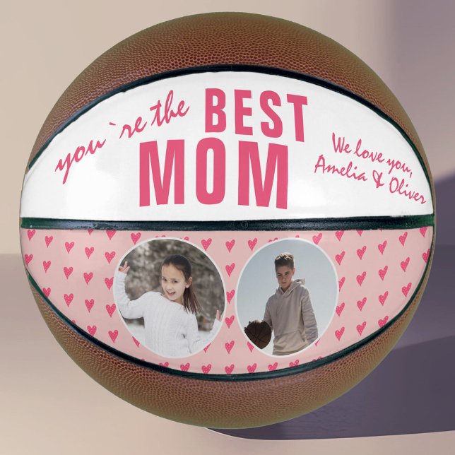 Ballon De Basket Cute Best Mom Pink Heart 2 Photo Collage (Créateur téléchargé)