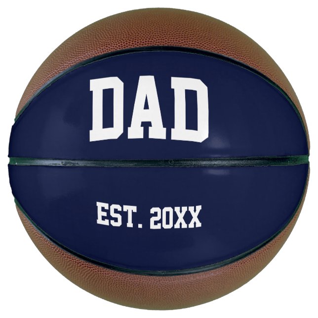 Ballon De Basket DAD Est. Année Modèle de texte bleu foncé et blanc (Devant)