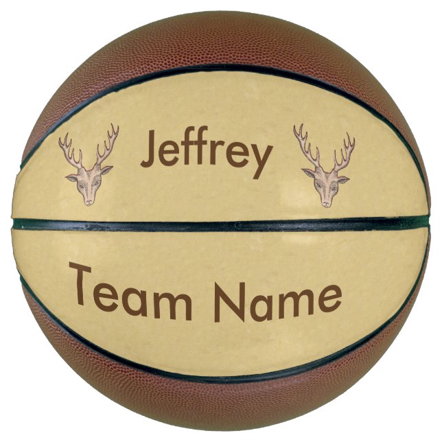 Ballon De Basket Deux Brown Trophée Homme Cerfs Têtes Gros Antlers (Devant)