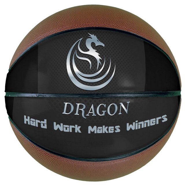 Ballon De Basket Dragon ( The panel features a silver, stylized dragon logo on the upper half and the words "DRAGON"!)