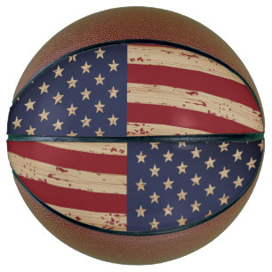 Ballon De Basket Drapeau américain personnalisé Rustique Bois patri
