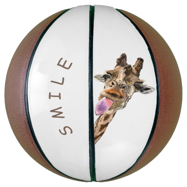Ballon De Basket Drôle Giraffe Basketball Smile - Texte personnalis (Vertical)