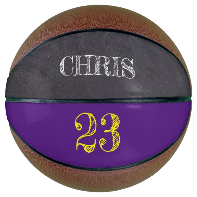 Ballon De Basket Écran personnalisé Purple Yellow Gold Nombre (Devant)