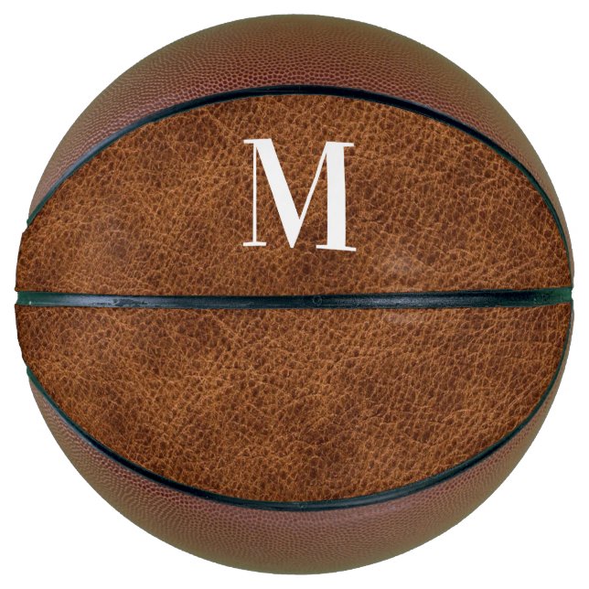Ballon De Basket Faux cuir marron moderne Monogramme (Devant)