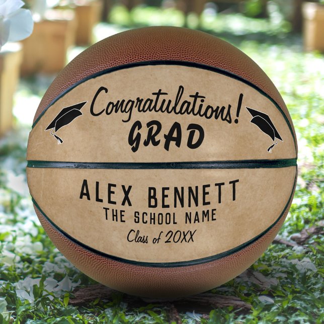 Ballon De Basket Félicitations Beige Rustique Diplômé Remise de dip (Créateur téléchargé)