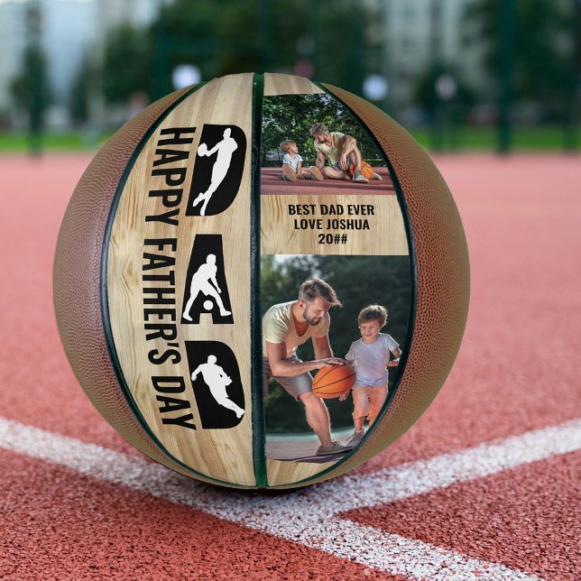 Ballon De Basket Fête des pères Papa 2 Photo Meilleur Papa Jamais (Créateur téléchargé)