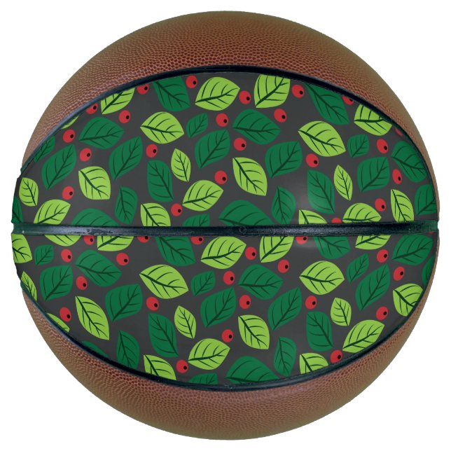 Ballon De Basket Feuilles verts, Berries Rouges, Motif Des Feuilles (Devant)
