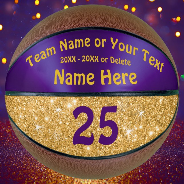 Ballon De Basket Filles de basket-ball personnalisé violet et or (Senior Night Basketball Gifts, for Girls. Girls basketball gift ideas. Personalized Basketball. )