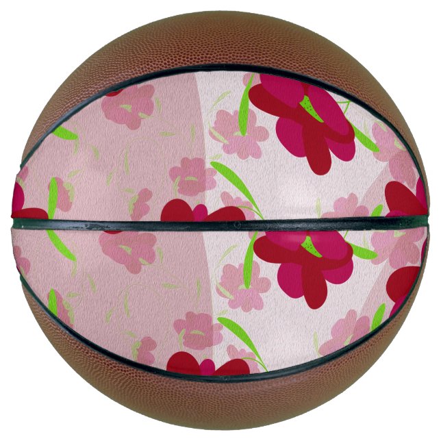 Ballon De Basket Fleurs roses et rouges - Floral (Devant)