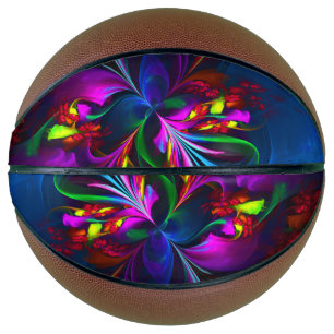 Ballon De Basket Floral moderne Art Abstrait Rouge Bleu Motif #15