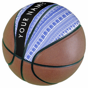 Ballon De Basket Fret grec, Clé de méandre mixte, Bleu, Votre Nom