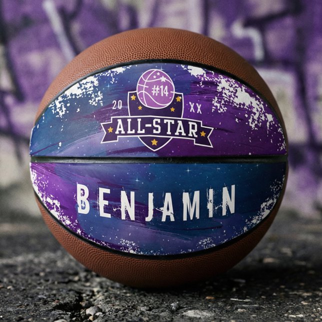 Ballon De Basket Galaxy All Star Player Numéro d'équipe et nom pers (Sporty All-Star Player Team Number Custom Name Basketball)