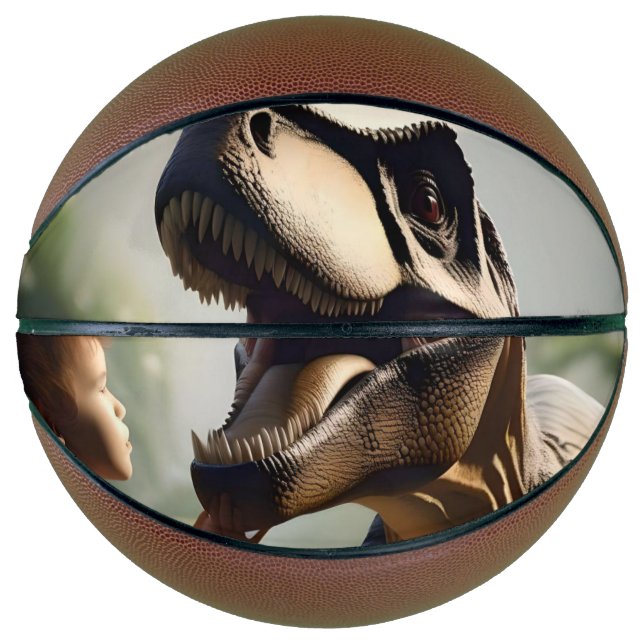 Ballon De Basket Géant doux : Le T-Rex amical qui aime un chat (Devant)