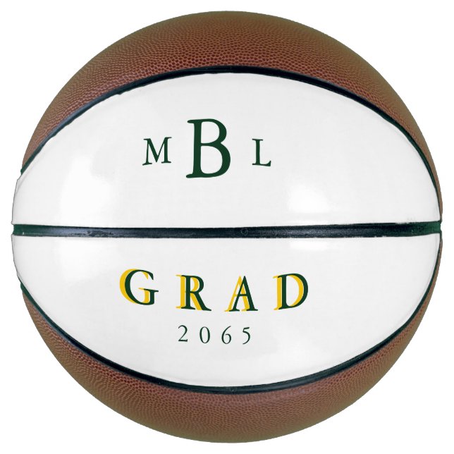 Ballon De Basket Grad Green Monogram Green & Gold Date Panier cadea (Devant)