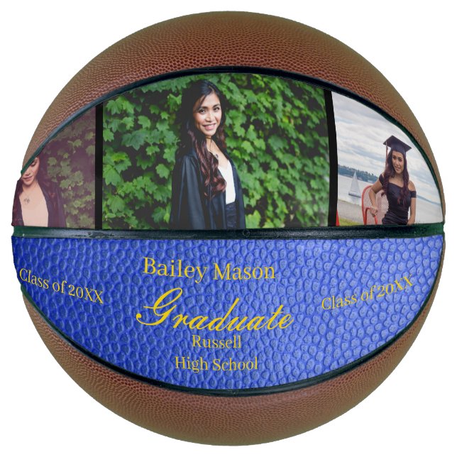 Ballon De Basket Graduation Photo Collage Bleu Cuir Basketball (Devant)