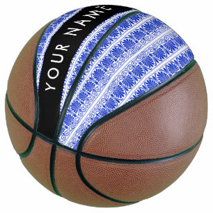 Ballon De Basket Grec Fret Arabesque Bleu, Votre Nom, Personnaliser