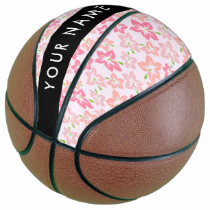 Ballon De Basket Hibiscus Rose, Fleurs Roses, Votre Nom