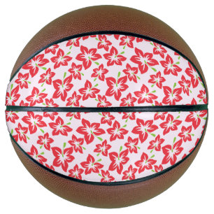 Ballon De Basket Hibiscus Rouge, Fleurs Rouges, Motif De Fleurs