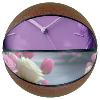 Ballon De Basket Horloge Lavande & Tulipes Douces Basketball d'Art