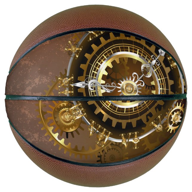 Ballon De Basket Horloge Steampunk avec des engrenages anciens (Devant)