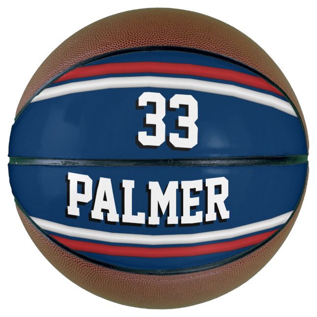 Ballon De Basket Jersey de sport bleu et rouge avec nom et numéro (Devant)
