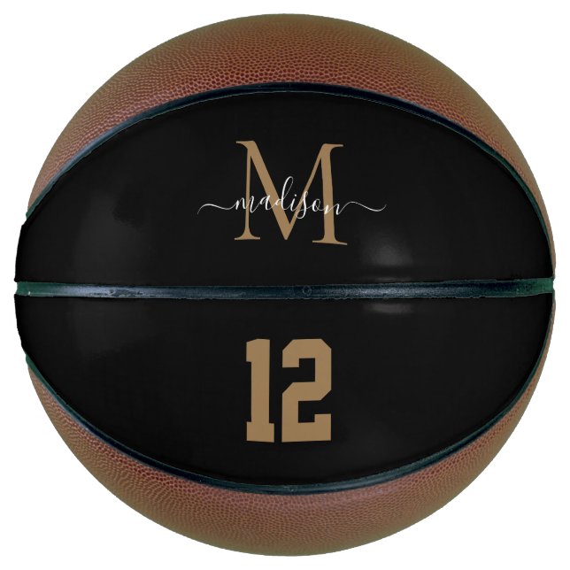 Ballon De Basket Joueur de Monogramme d'or noir Nombre Script de fi (Devant)