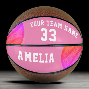 Ballon De Basket Joueuse de basket-ball abstrait rose Nom de l'équi
