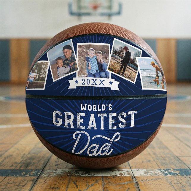 Ballon De Basket Le plus grand papa cinq photo du monde (World's Greatest Dad Photo Collage Keepsake Basketball)