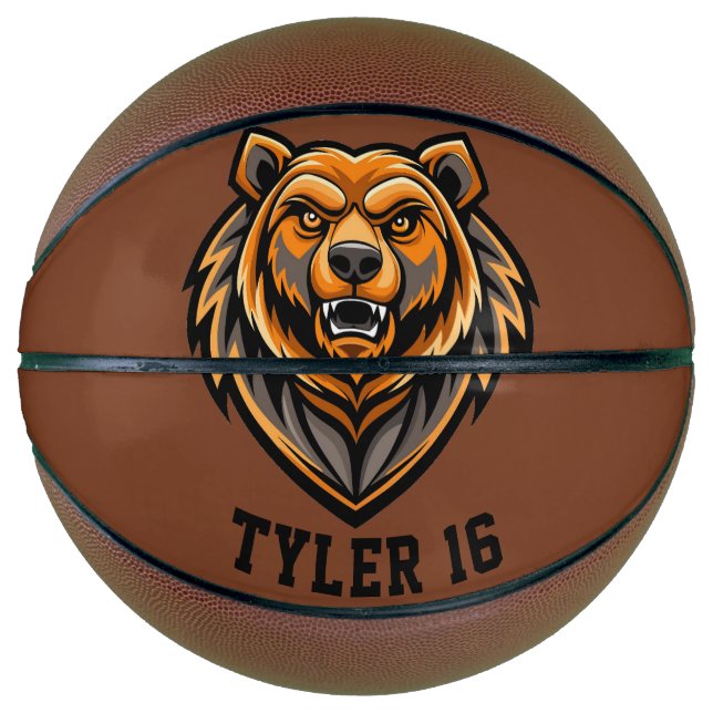 Ballon De Basket Logo d'ours grognant Personnaliser (Devant)