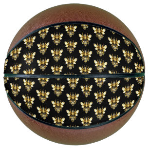 Ballon De Basket Logo Faux Gold Foil Bee Polygonal sur Noir