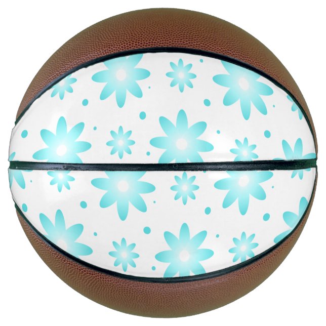 Ballon De Basket Marguerite délicate blanche et turquoise, point mo (Devant)