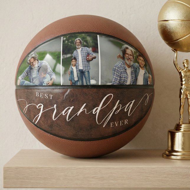 Ballon De Basket Meilleur grand-père en cuir Fête des pères cadeau  (Best Grandpa Ever Leather Father's Day Photo Gift Basketball)