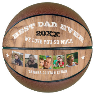 Ballon De Basket  Meilleur papa Jamais Bois rustique 5 Collage phot