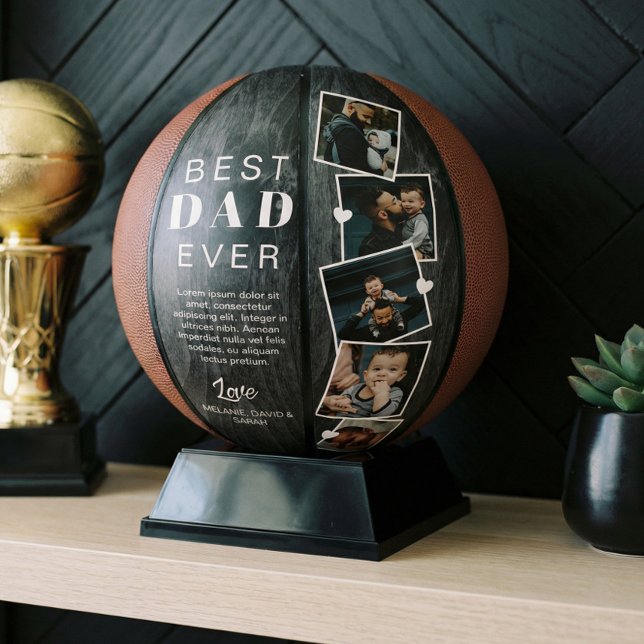 Ballon De Basket Meilleur papa Jamais Fête des pères à grains de bo (Best Dad Ever Woodgrain Fathers Day Photo Collage Basketball)