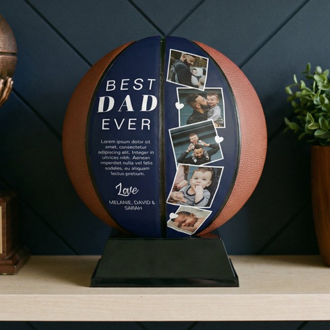 Ballon De Basket Meilleur papa Jamais Fête des pères Photo Collage  (Best Dad Ever Fathers Day Photo Collage Navy Blue Basketball)