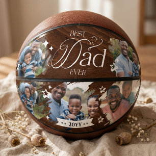 Ballon De Basket Meilleur Papa Photo Collage Cadeau Bois Grain