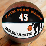 Ballon De Basket Modern Basketball with Team Name Number<br><div class="desc">Modern and Custom Basketball with Team Name Number. The design has a black silhouette of a basketball player with a basketball. The text is in modern fonts - personalize it with your team name, number and your name. To customize the ball click the customize button and easily use the design...</div>