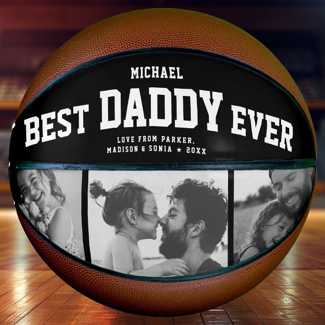 Ballon De Basket Moderne BEST DADDY JAMAIS Cool Collage photo tenda (Perfect for the coolest dad you love: A BEST DADDY EVER customized basketball with 3 favorite photos)
