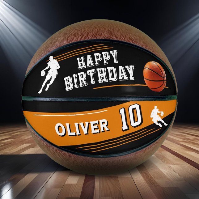 Ballon De Basket Moderne Silhouette Rayée Joyeux Anniversaire (Créateur téléchargé)