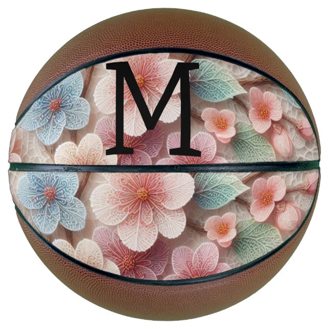 Ballon De Basket Monogram lace floral pink pastel cherry blossom  (Devant)