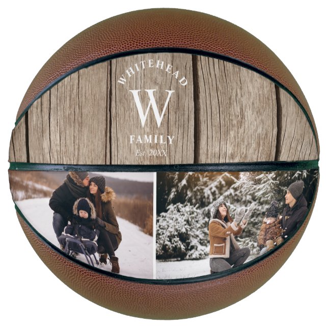 Ballon De Basket Monogram Light Wood Photo Collage Basketball (Devant)