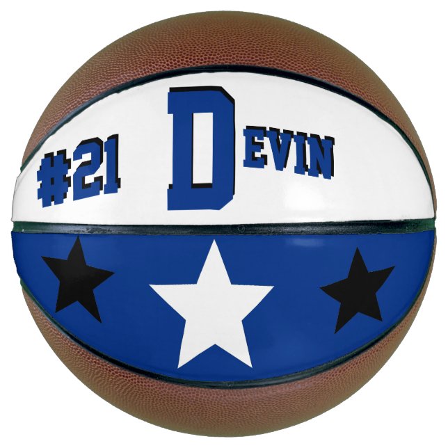 Ballon De Basket Monogramme Basket bleu, blanc et noir (Devant)