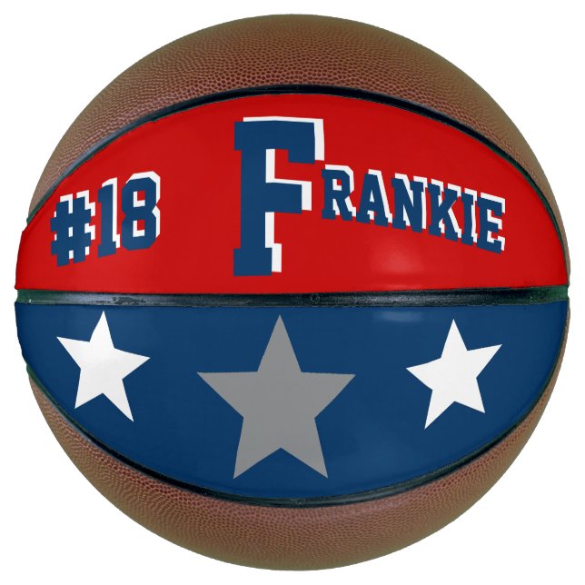 Ballon De Basket Monogramme bleu, rouge et gris (Devant)