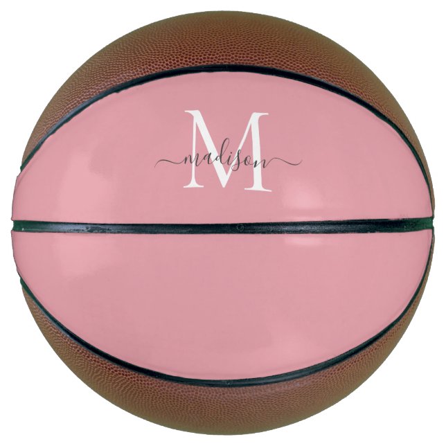 Ballon De Basket Monogramme gris rose pâle Feminine Girinine Script (Devant)