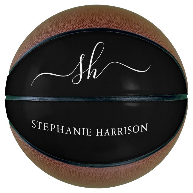 Ballon De Basket Monogramme personnalisé noir blanc  (Devant)