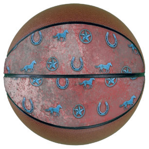 Ballon De Basket Motif de cheval (rouge, blanc et bleu)